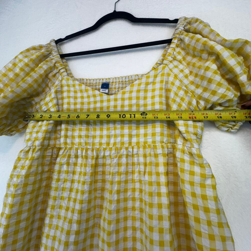 Old Navy Butter Yellow Seersucker Puffed Sleeve Dress Size L Sweetheart Neckline - Picture 9 of 10